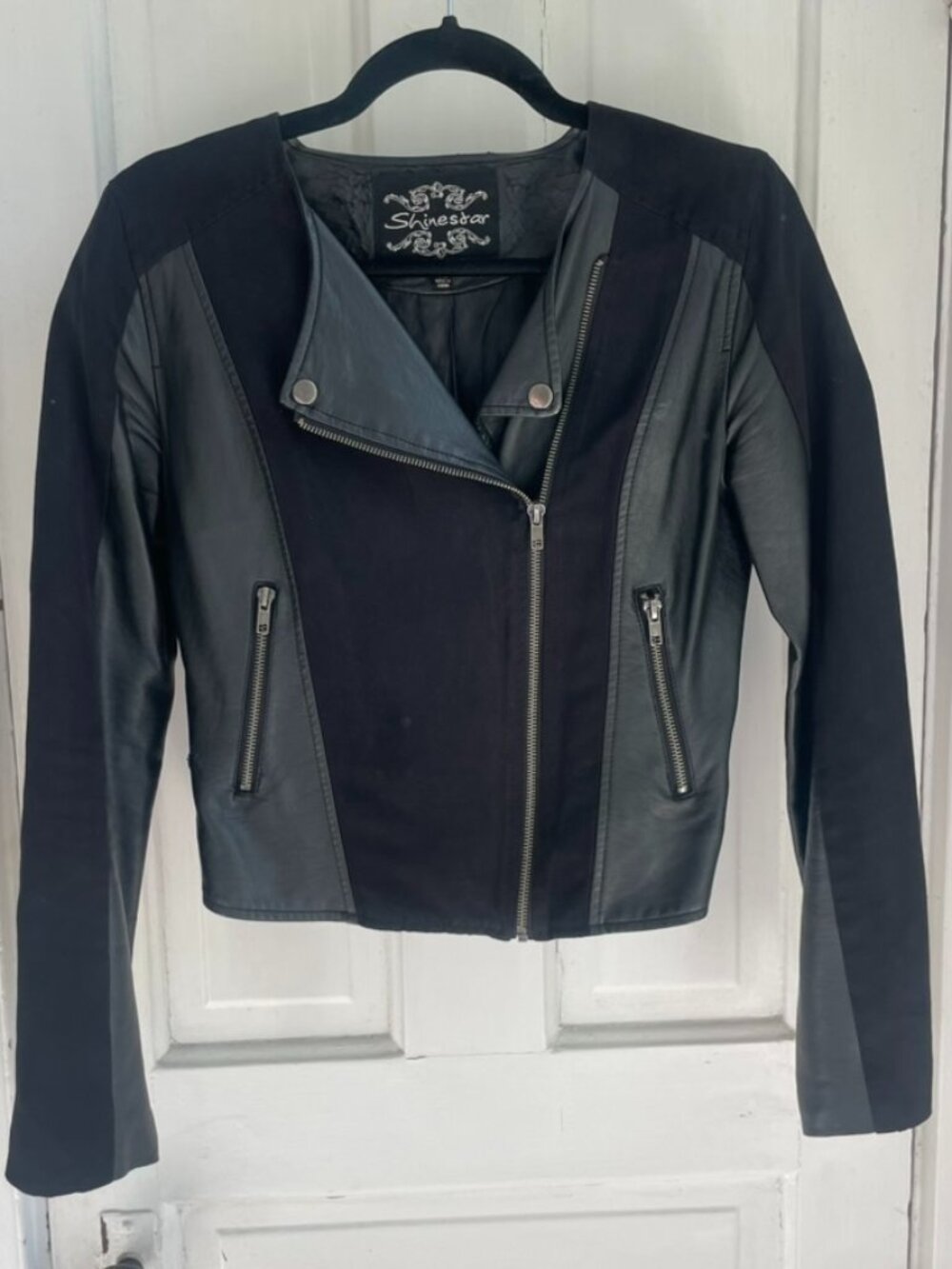 Shinestar Black Faux Leather Moto Jacket - Size Medium